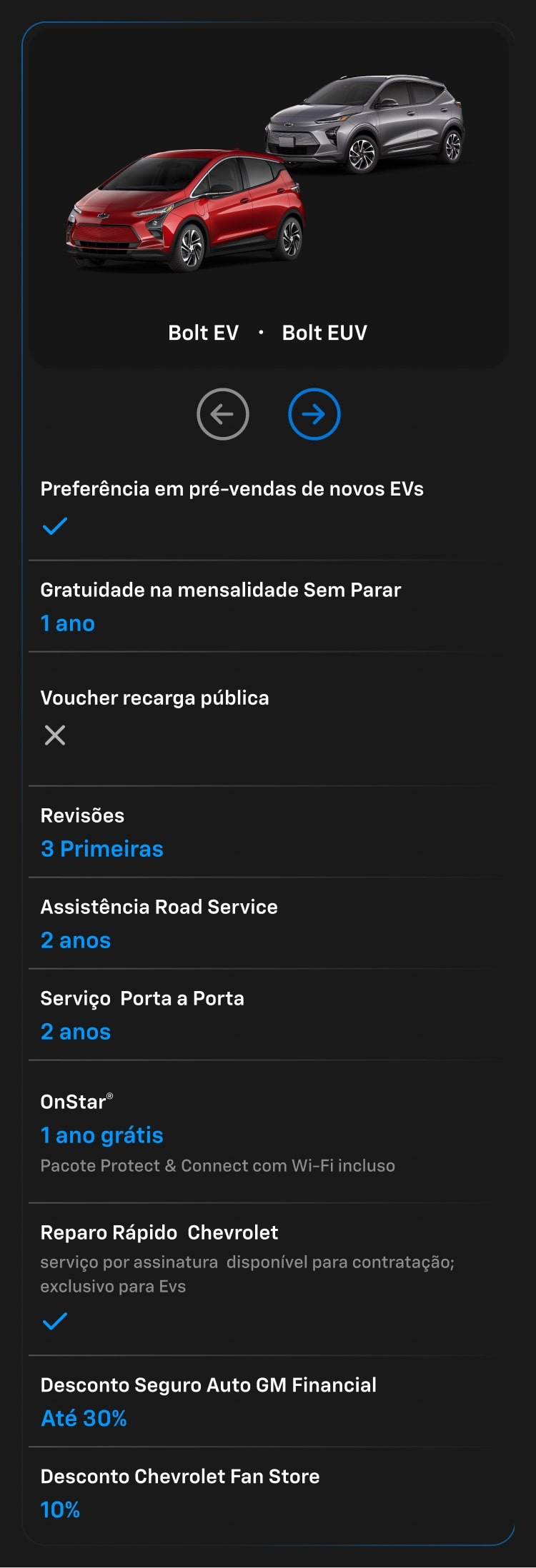 Bolt EV e Bolt EUV - Comparativo entre os modelos de EVs Chevrolet. Benefícios, descontos e funcionalidades nos melhores modelos elétricos.