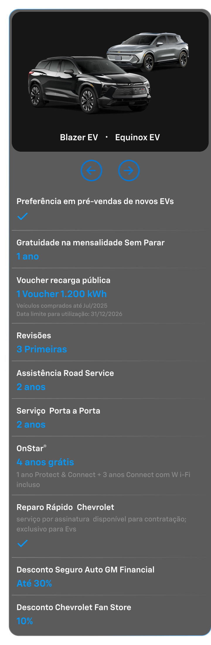 Blazer EV e Equinox EV - Comparativo entre os modelos de EVs Chevrolet. Benefícios, descontos e funcionalidades nos melhores modelos elétricos.