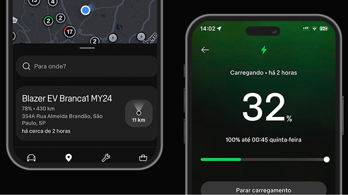 Recurso de gerenciamento de carga do app MyChevrolet com monitoramento da bateria.