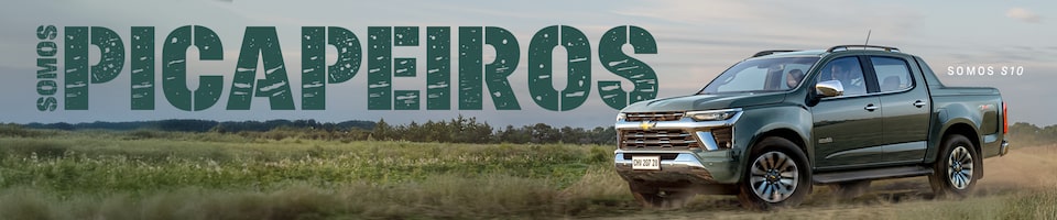 Propaganda da Chevrolet apresentando uma picape cinza sobre fundo no campo. O texto diz "Somos picapeiros".