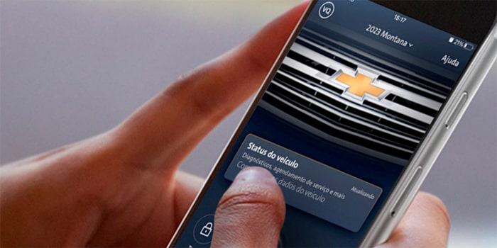 Imagem mostrando a tela de um celular, onde aparece o aplicativo myChevrolet.