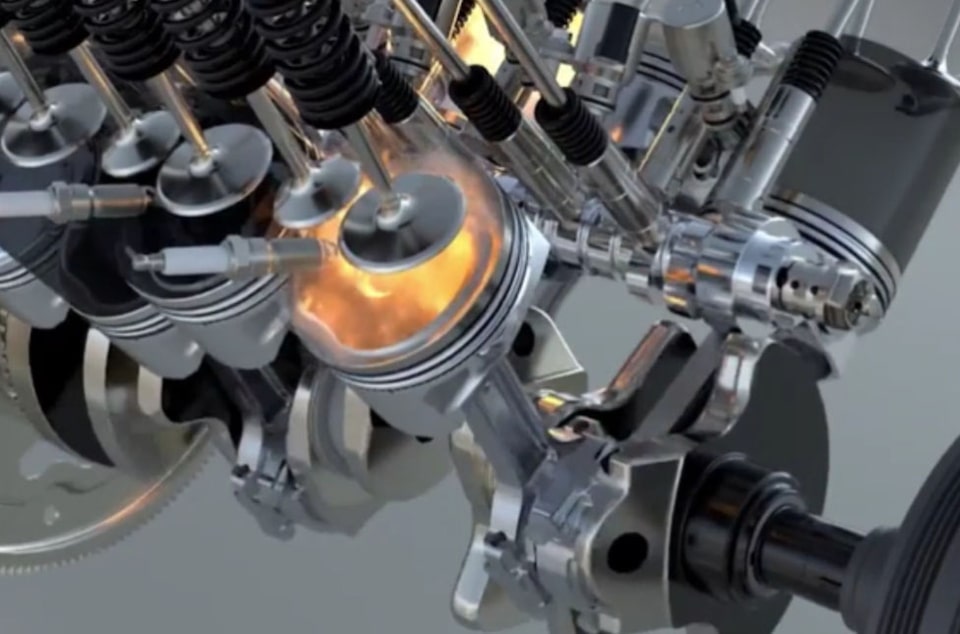 Imagem simulando o funcionamento do motor V8 5.3L de 360CV de uma Silverado High Country