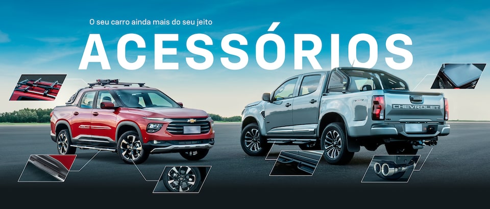 Duas picapes Chevrolet representando os acessórios dos carros