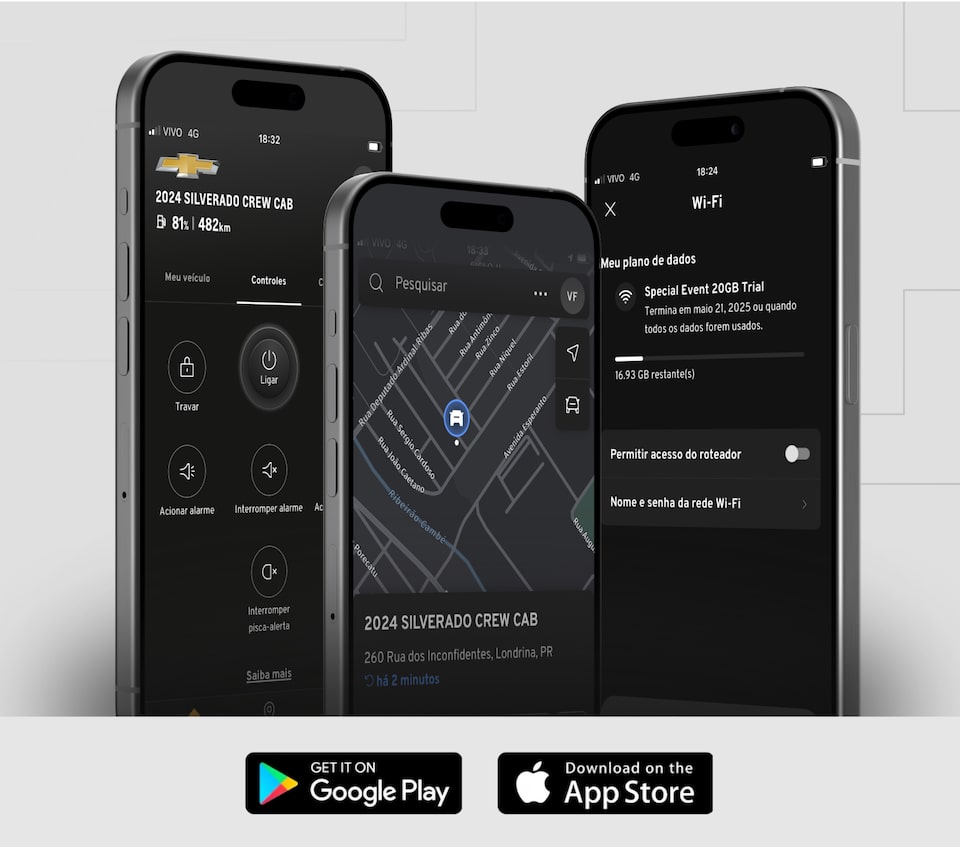 Imagem de um celular com o aplicativo appMyChevrolet