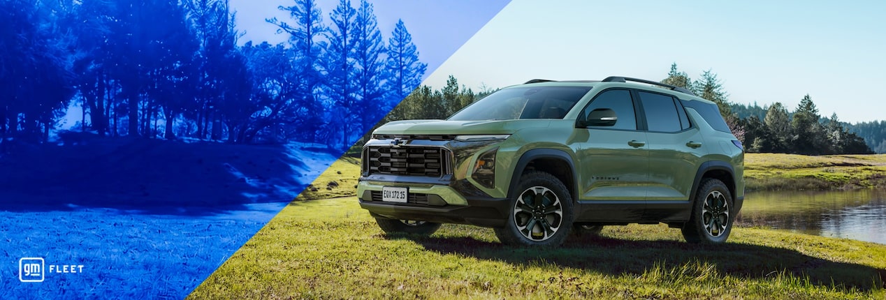 Chevrolet Equinox Turbo 0 km em oferta de assinatura GM Fleet com condições especiais por tempo limitado, SUV exibido em área gramada ao ar livre.