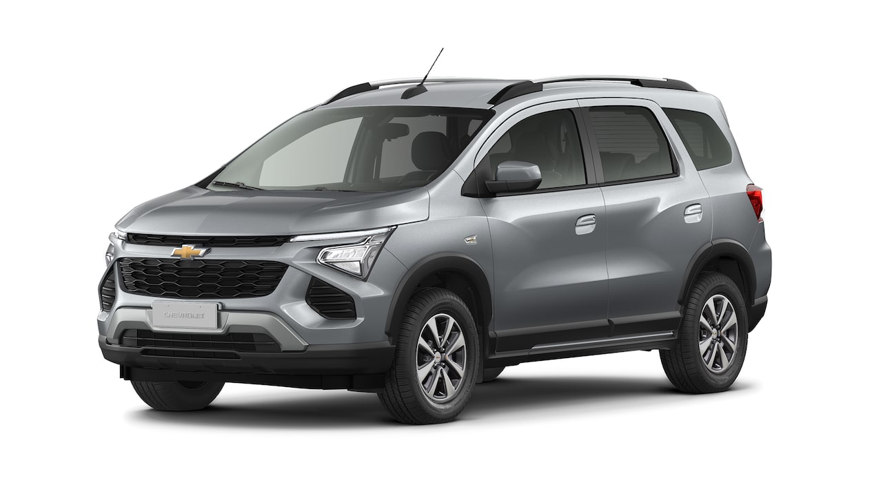 Imagem frontal do novo Chevrolet Spin, versão premier, na cor Prata Shark.