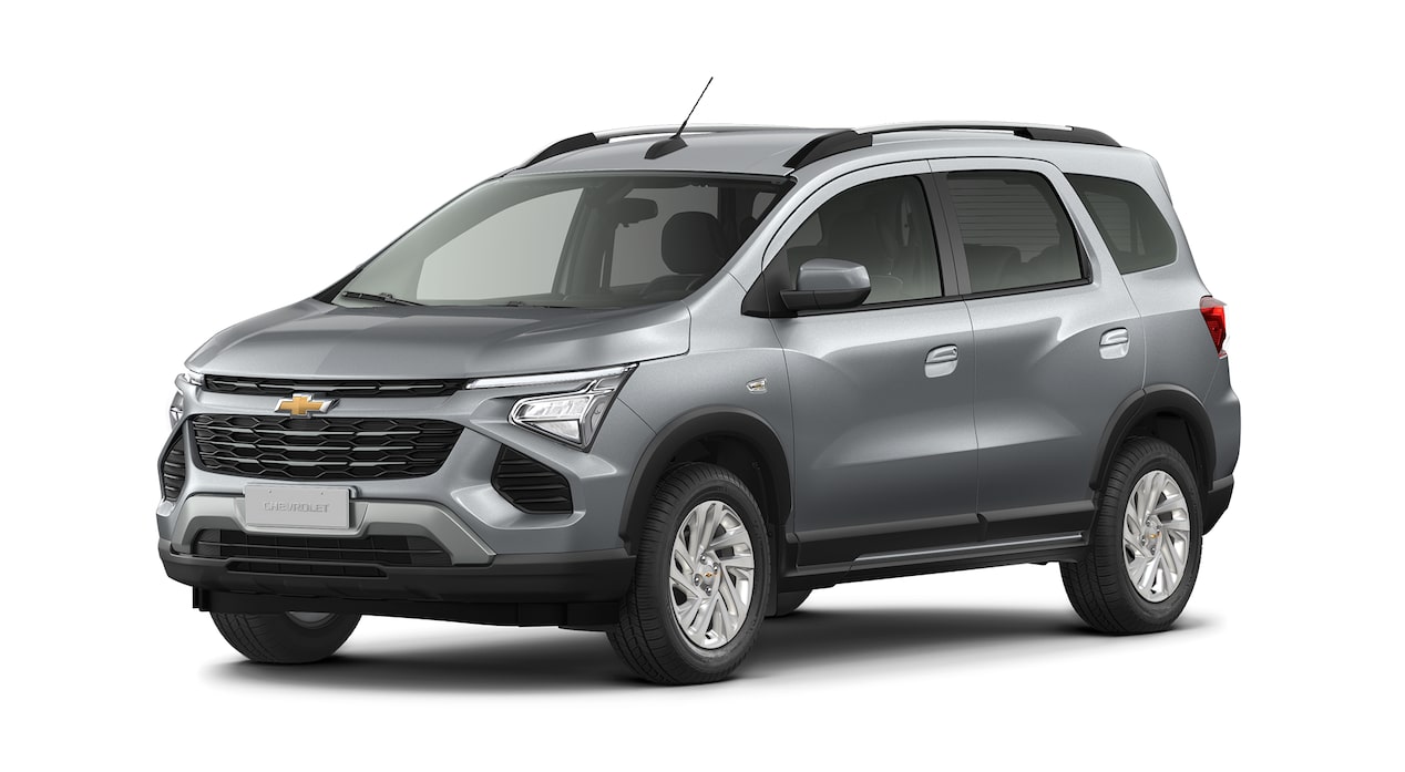 Imagem frontal do novo Chevrolet Spin, versão premier, na cor Prata Shark.
