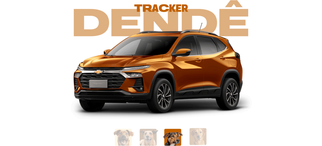Carrossel com vários tons de caramelo - acompanhados de seus respectivos vira-latas - propostos para o Chevrolet Tracker.