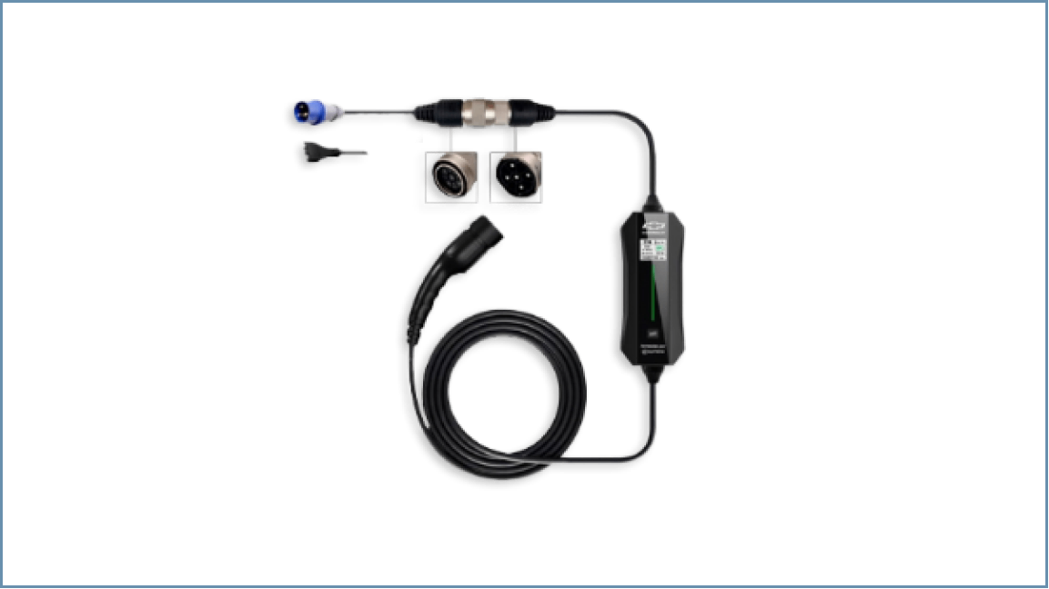 Imagem do kit de recarga portátil do Chevrolet Spark EUV com cabos e conectores.