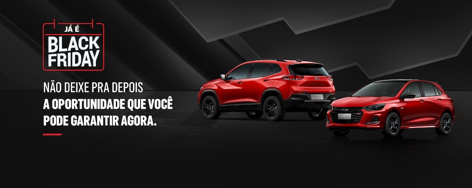 Dois carros vermelhos são exibidos em um fundo preto com o texto “Já é Black Friday” e uma mensagem incentivando sobre oportunidades imperdível agora.