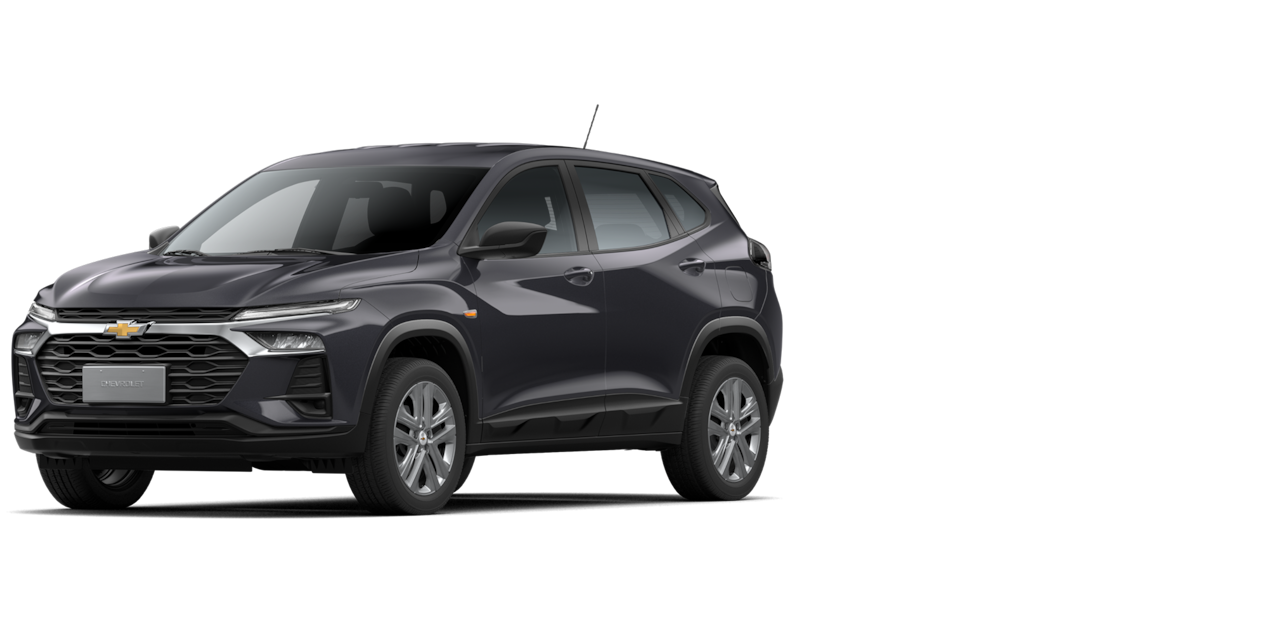 Chevrolet Tracker AT visto de frente e lateral direita, em fundo neutro.