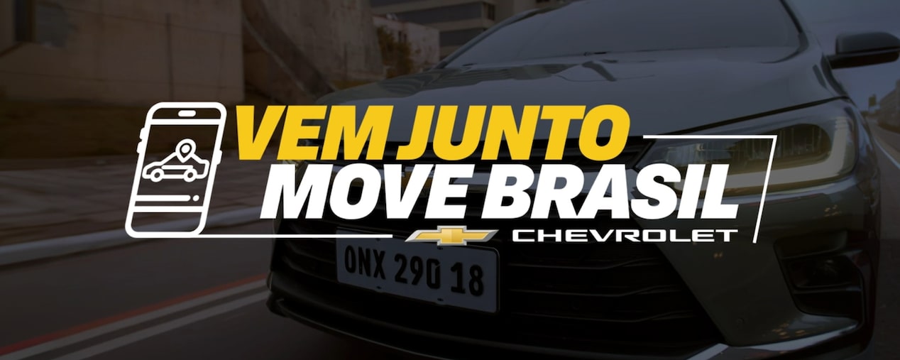 Chevrolet Vem Junto Move Brasil – carro Chevrolet em movimento com destaque para campanha de mobilidade e oferta de veículos no Brasil