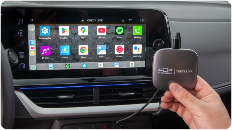 Módulo de entretenimento Chevy Link da linha de acessórios originais Chevrolet para a picape Montana.