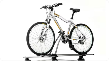 Imagem do acessório "suporte de bike freeride" com uma bicicleta em cima.