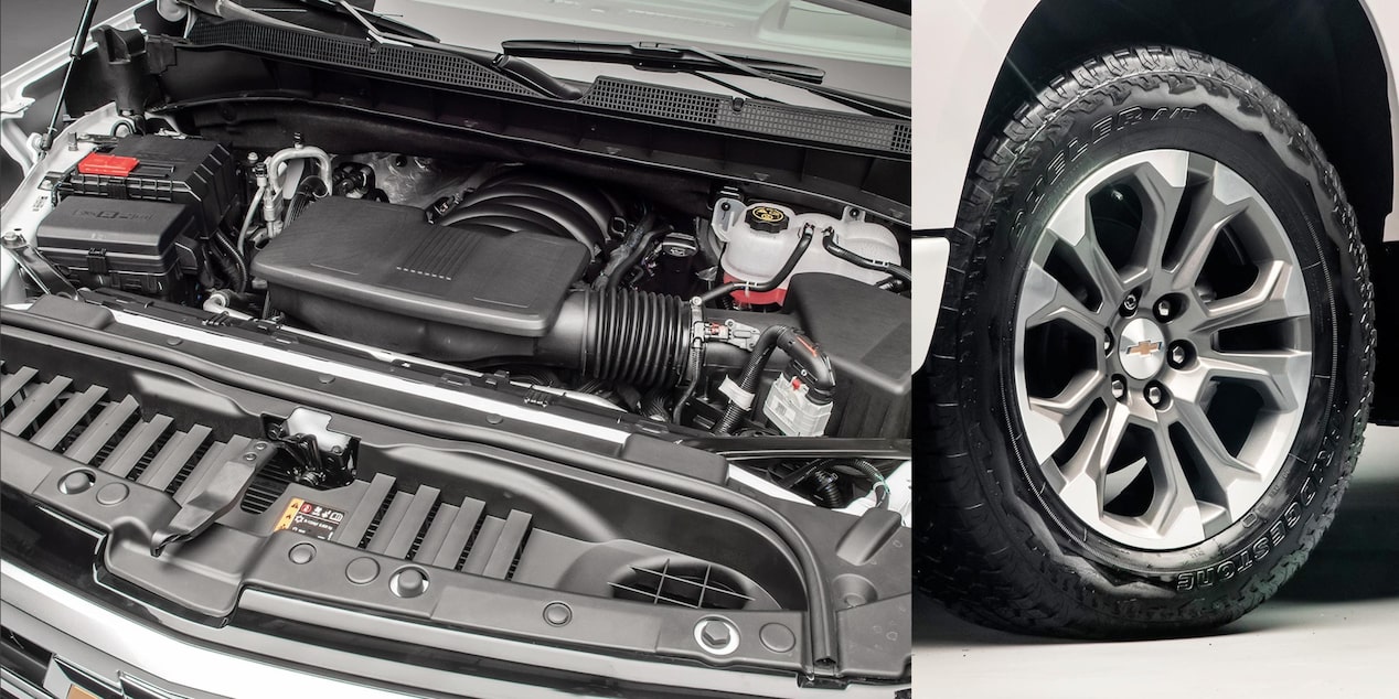Imagem do motor de uma Silverado High Country, junto da roda em 1/3 da imagem.