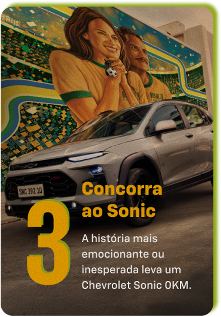 Promoção Chevrolet Sonic Suv cinza em rua urbana e mural artístico, destaque para campanha Brasil 70 anos